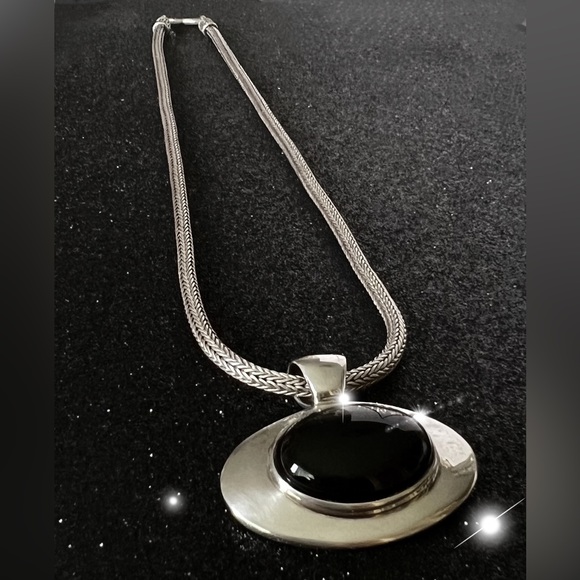 Joseph Esposito & Suarti Jewelry - 925 ESPO SIG Onyx Pendant & BA Suarti Sterling Round Foxtail Chain Necklace
